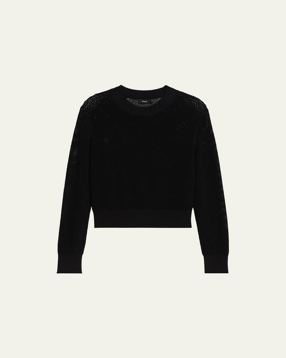 Mini Pointelle Stitch Long-Sleeve Pullover Top